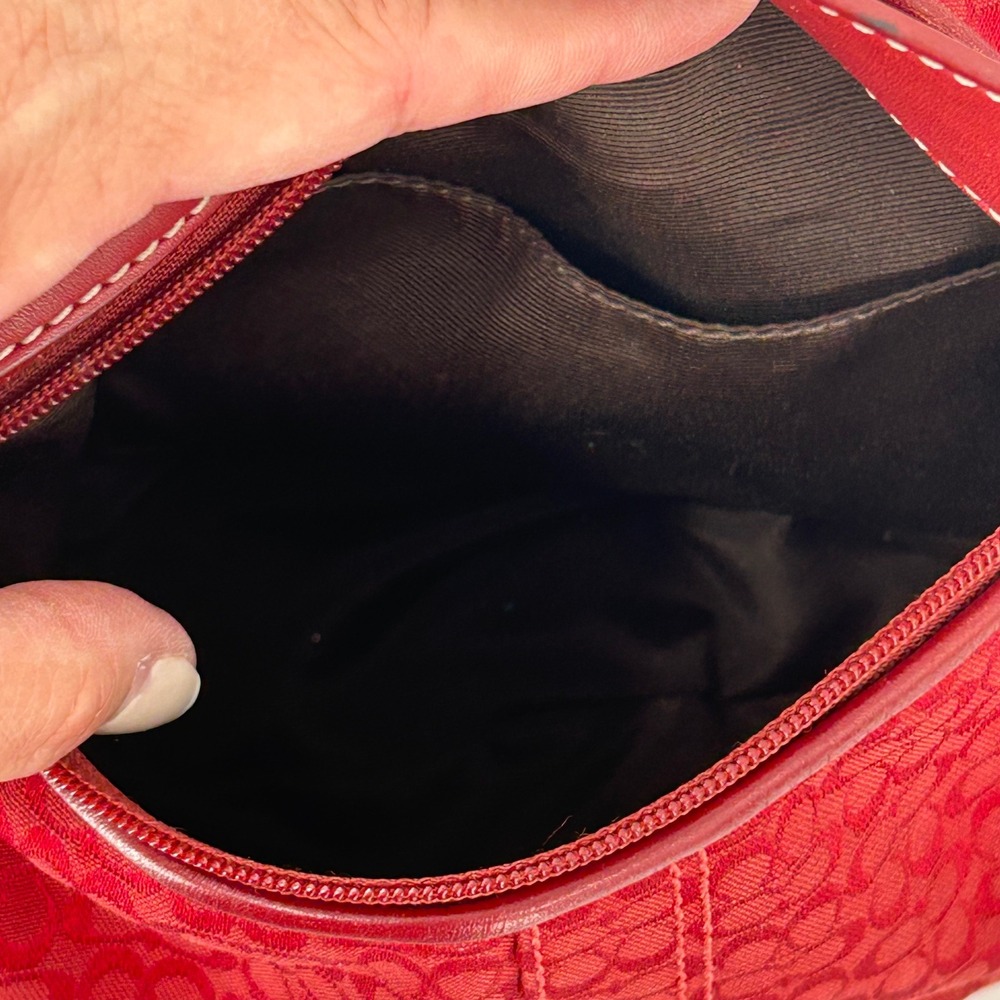 Coach Red Mini Signature Jacquard Canvas Leather Small Hobo Shoulder Bag - Picture 7 of 11